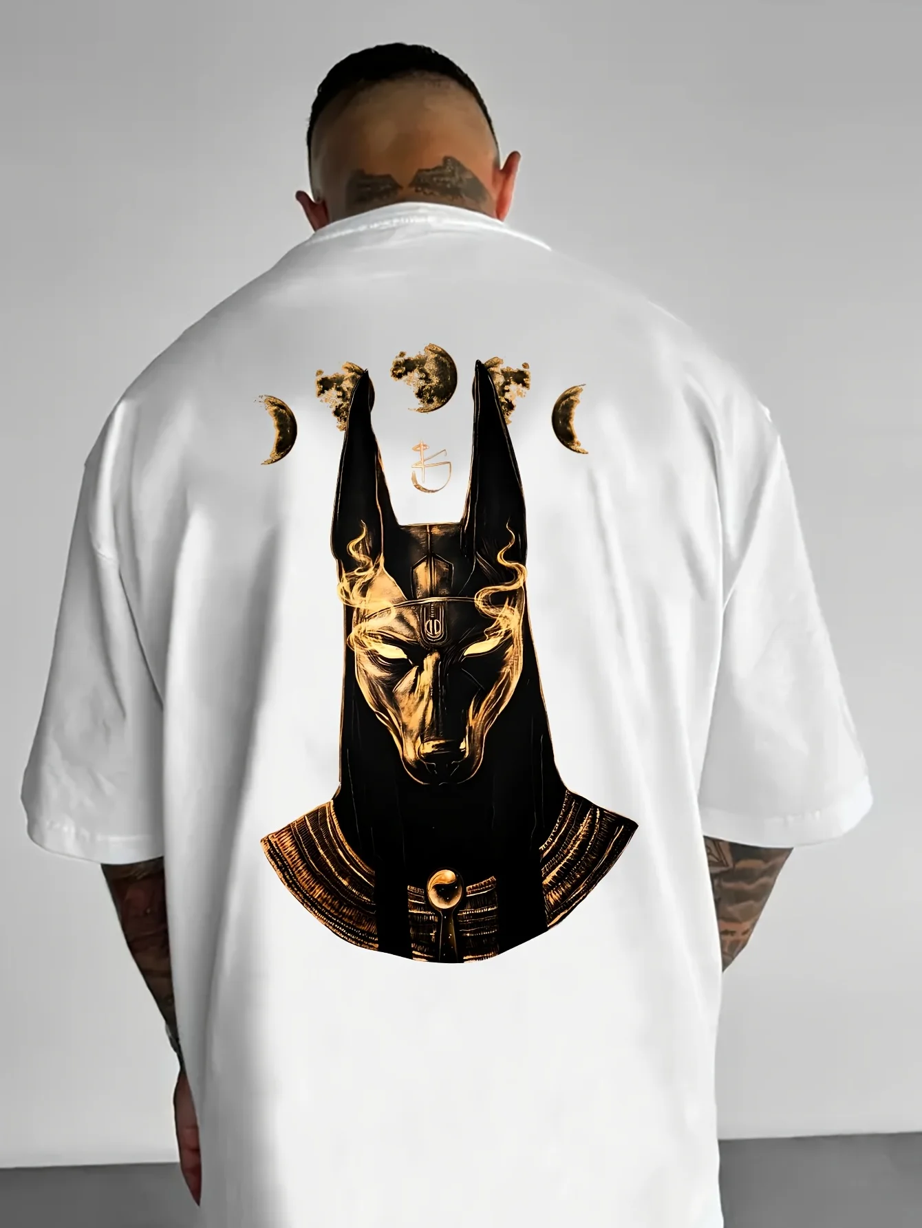 Dark Style Round Neck T-shirt, Ancient Egyptian Mythological Mummy Print T-shirt, Summer Outdoor, Breathable and Comfortable