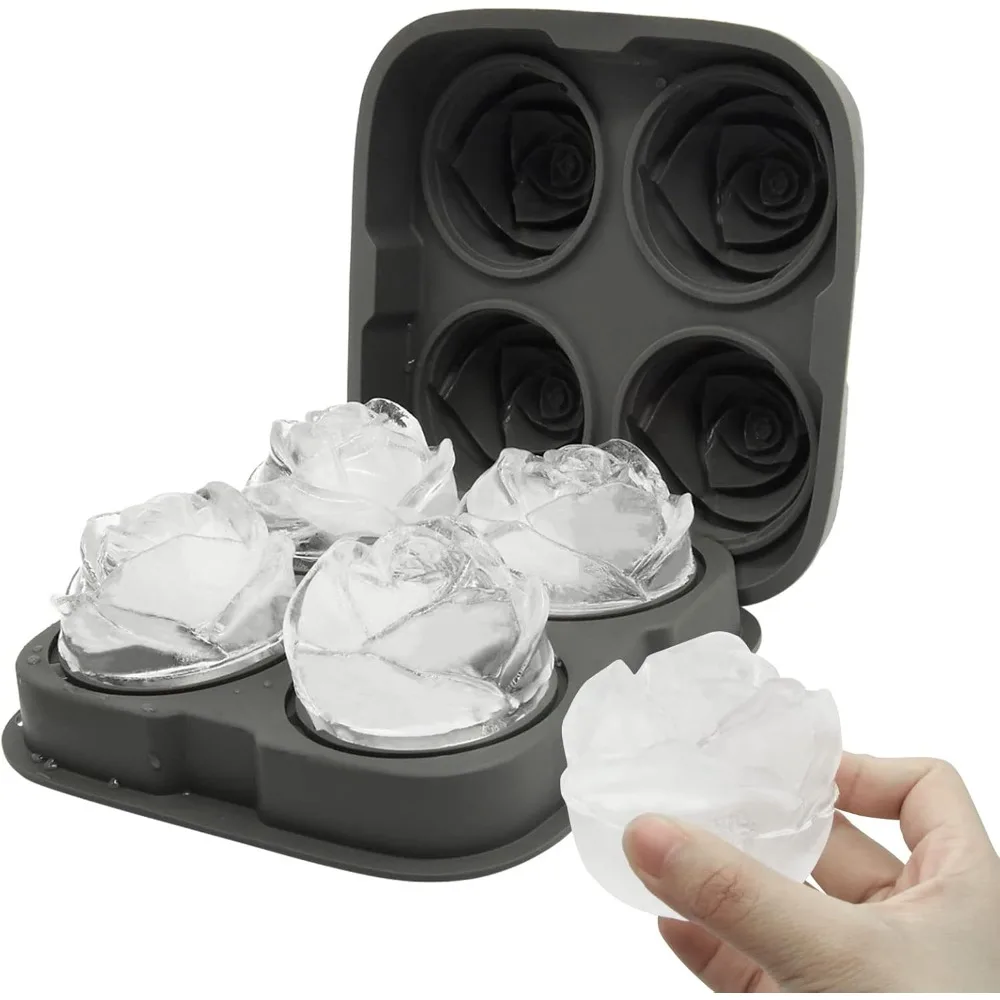 

2.5 Inch 3D Silicone Rose Ice Molds,Large Flower Ice Cube Molds,4 Cavity Fun Ice Tray Shapes,Easy Release,For Cocktail,Brandy,Ju