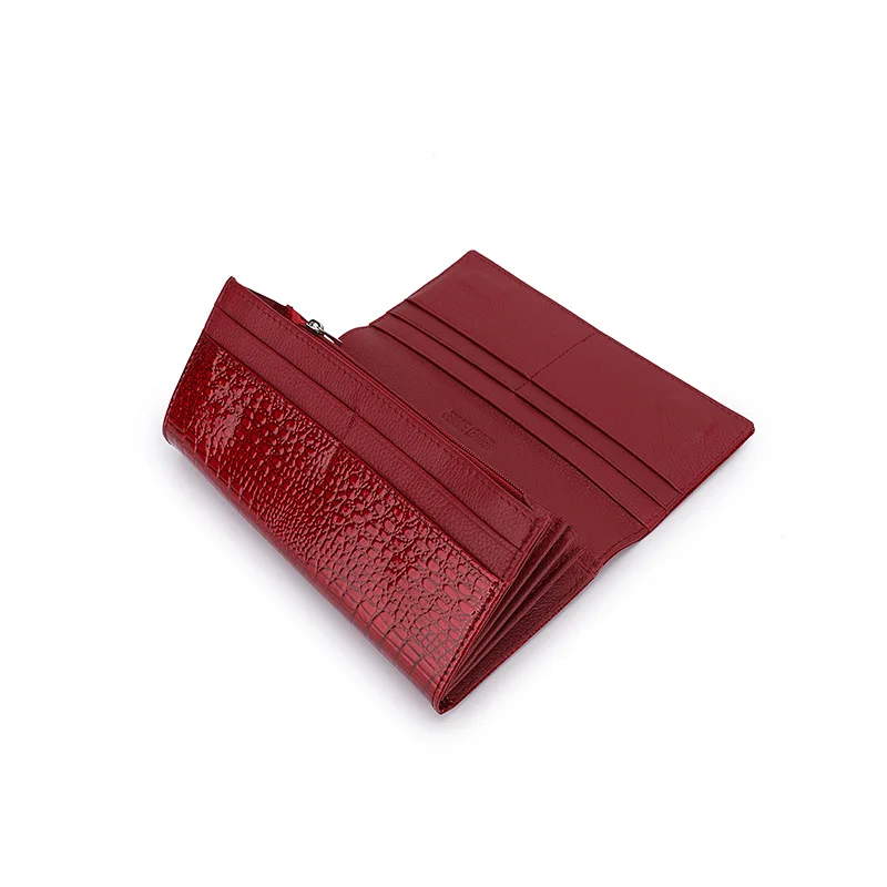 Western Crocodile Pattern Cowhide Leather Hasp Women Wallet Fashion Large Capacity Coin Purse for Ladies