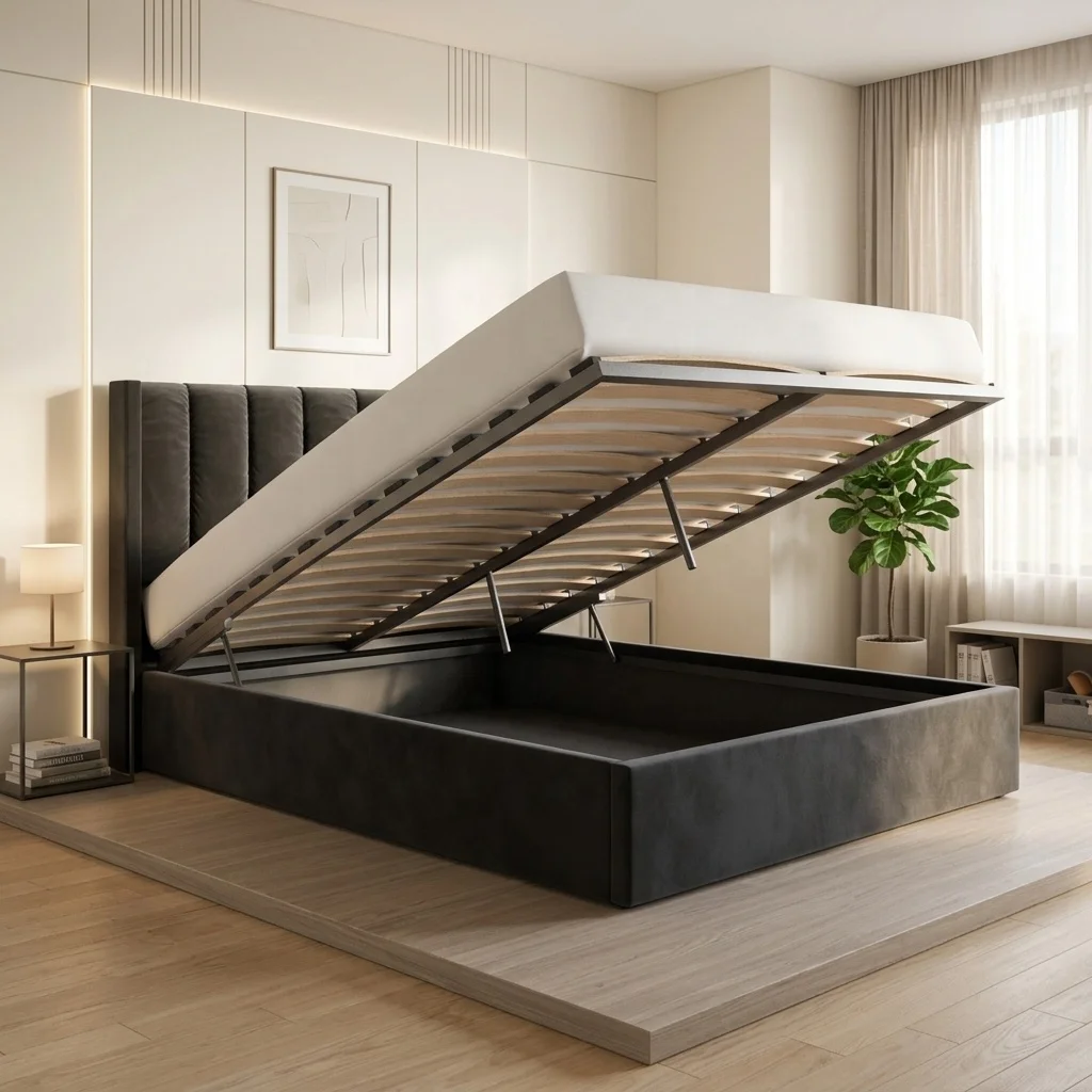 ^Luxury Black Lift Velvet Leather Modern Tufted Storage Soft Bed Pine Wood Frame-Easy Assembly Upholstered Box Spring 140x200cm