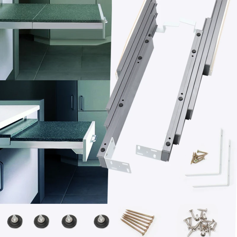 Multi section drawer cabinet dining table invisible track dining table pull-out telescopic linkage guide rail hardware