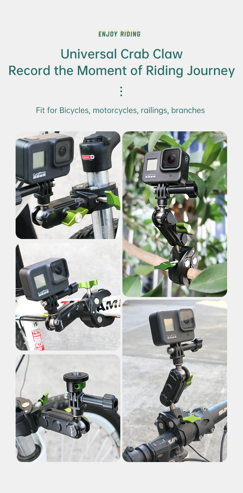 Universl Adjustable Action Camera Holder Crab Clamp for Riding for Bicycle Motorcyle Camera