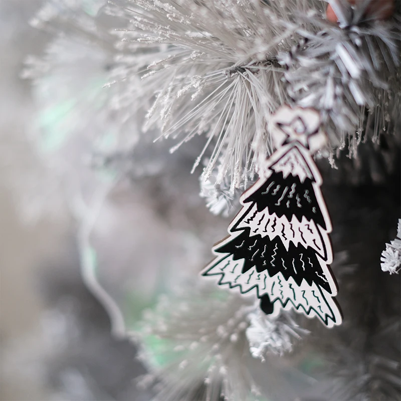 Black and white hand-painted Christmas tree pendant PUNK style dark style