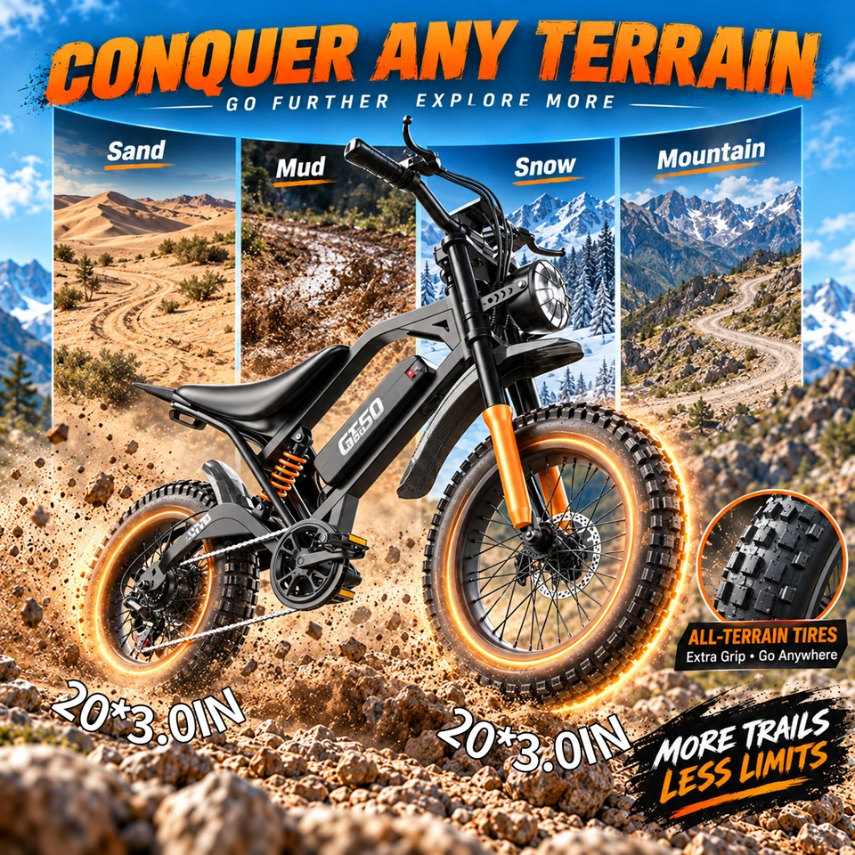 ASKGO Adult Electric Dirt Bike, 2500W Peak Motor, 80Nm Torque, 38MPH Max Speed, 65 Miles Range, 48V 25AH Removable Battery, 20" Fat Tire All-Terrain E-Bike with NFC Unlock image 5