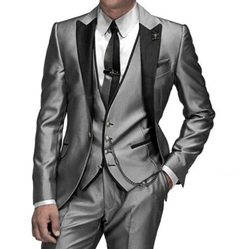 3 Pieces Latest Coat Pant Designs  Men Suits Wedding Groom Silver Shine Material  Wedding Suits For Men Tuxedo