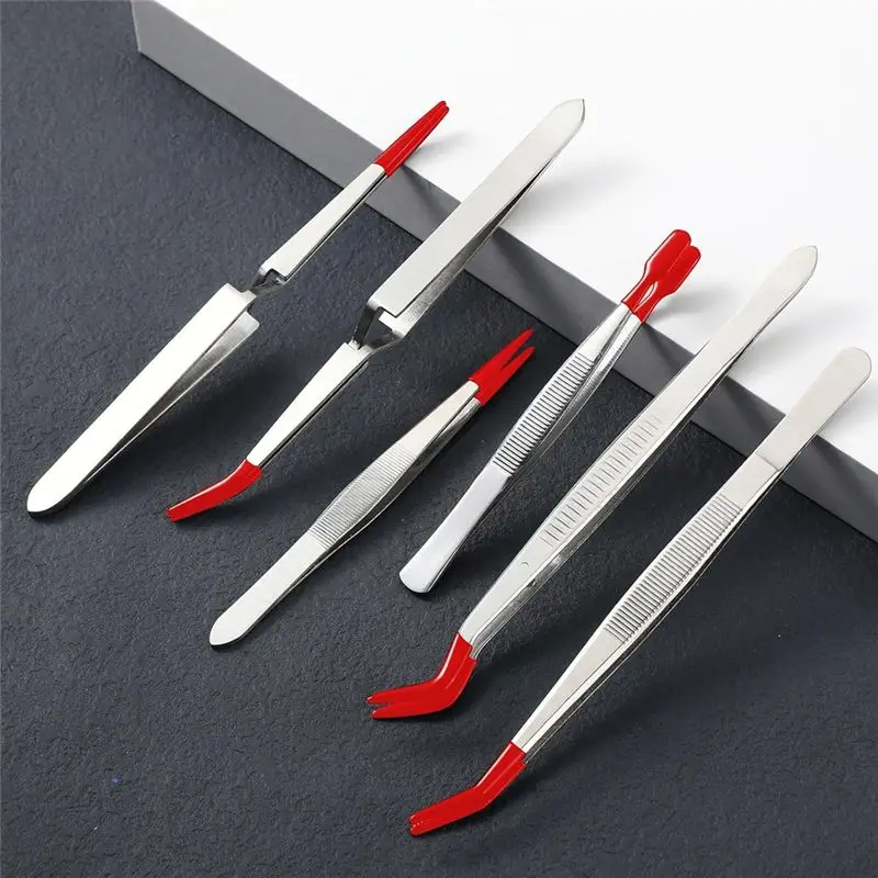 AS60-6 Pieces Tweezers With Rubber Tips Cross-Lock Tweezers PVC Coated Tweezers Craft Jewelry Tweezers Anti Scratch Tweezers