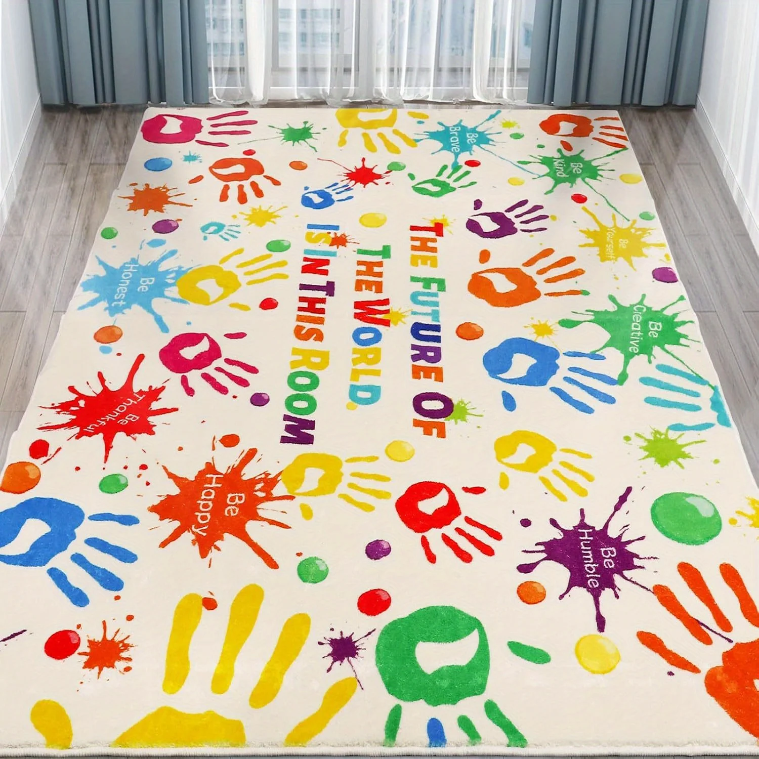Home Bathroom Quotes - Colorful Handprint Inspirational Quote Kids Playmat