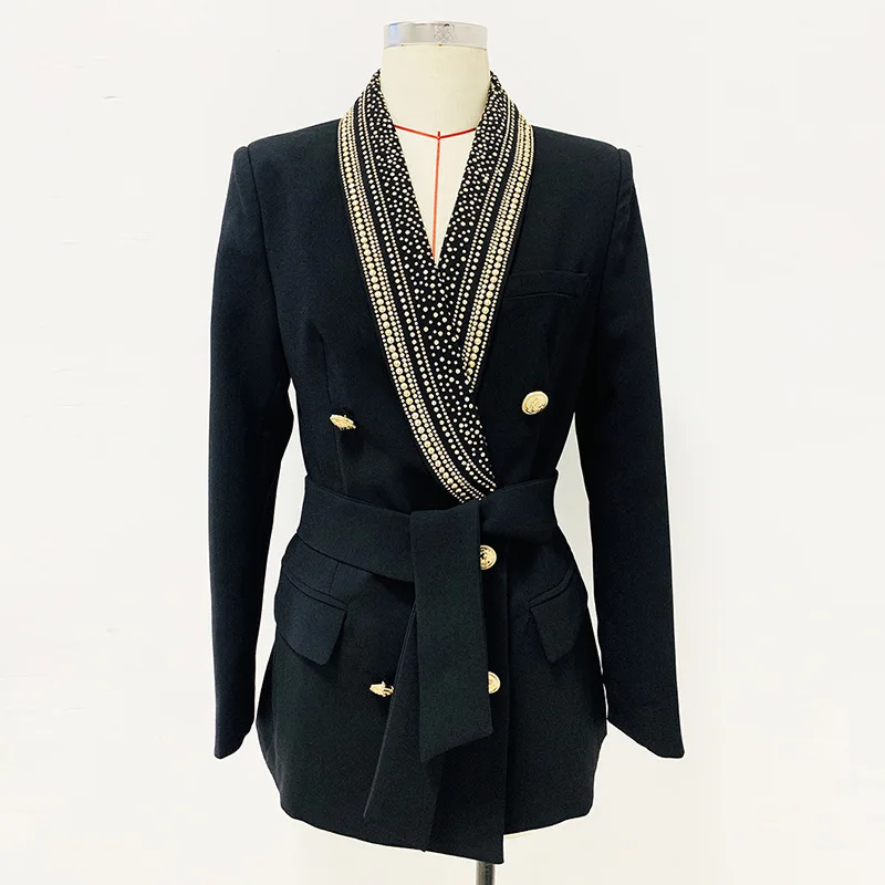 

2024 Spring Elegant Women's Blazers Stamped Metal Piece Belted Green Fruit Collar Medium-length Blazer Long New in Jackets