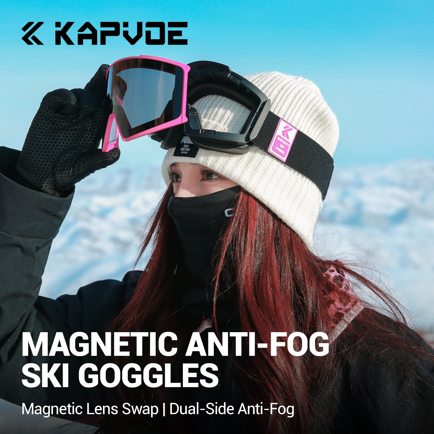 Kapvoe Occhiali da sci fotocromatici invernali Occhiali da sole antiappannamento da neve Maschera da snowboard Uomo UV400 Occhiali da motoslitta Occhiali sportivi da donna