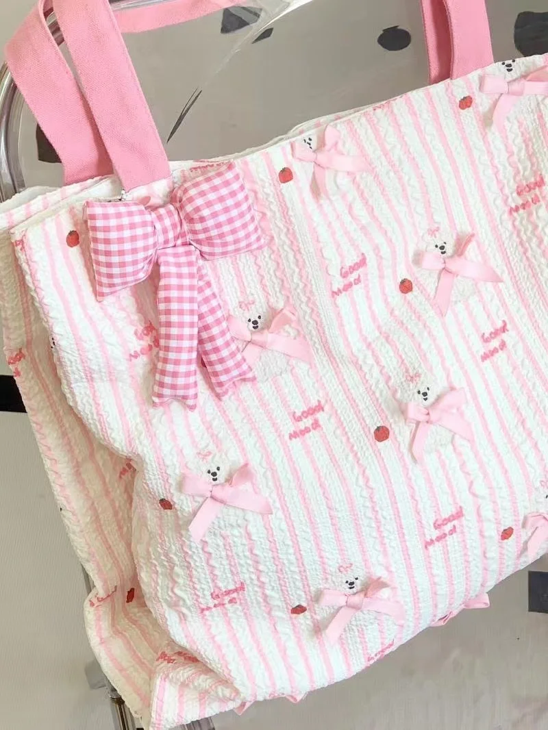 Cute Korean Style Shoulder Bag 2024 Chic Sweet Bow Girl Casual Versatile Instagram Canvas