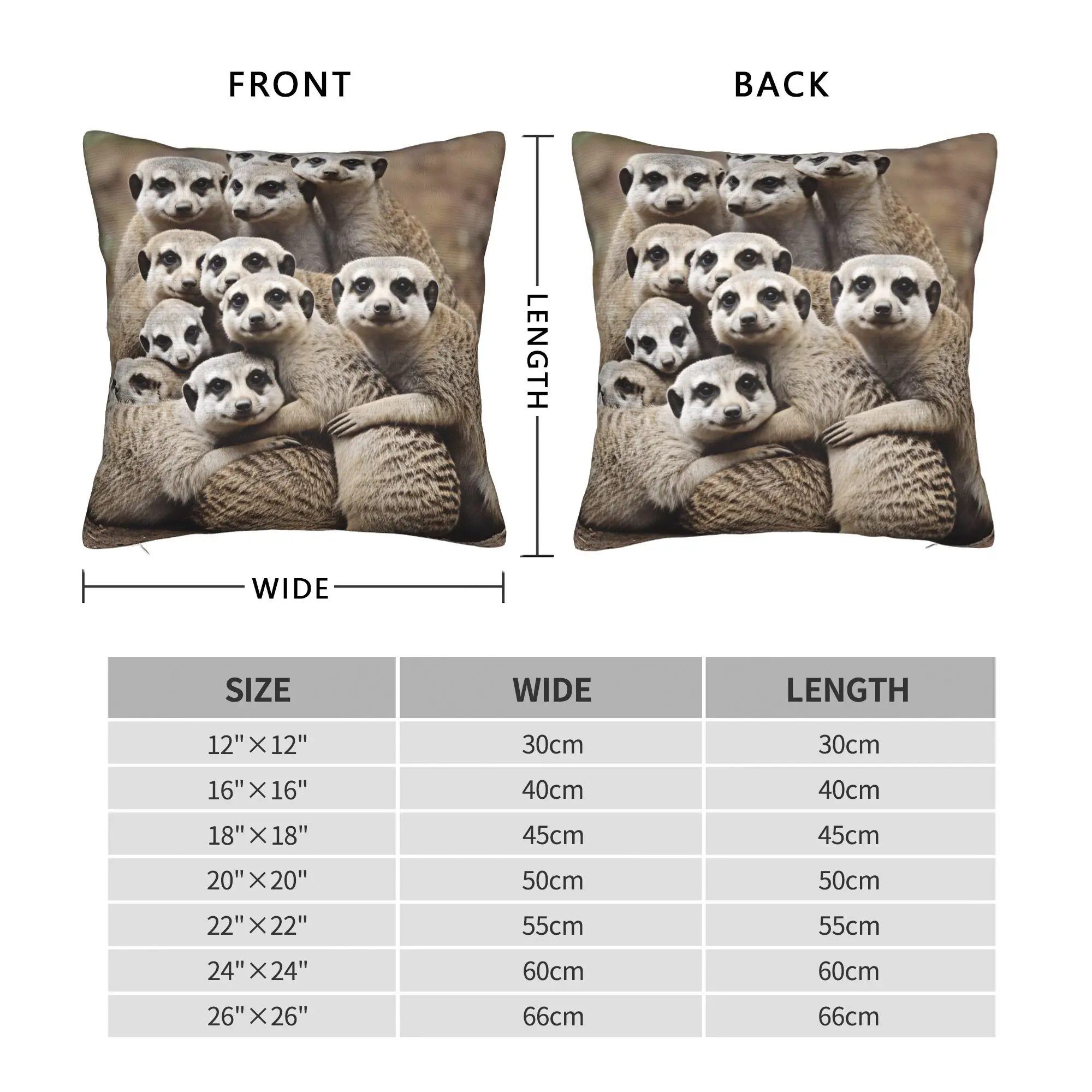 Pillow Case Large Meerkat Family Group Portrait Comfy  Pillow Cover For Living Room Chair Cute Funny Pillowcases