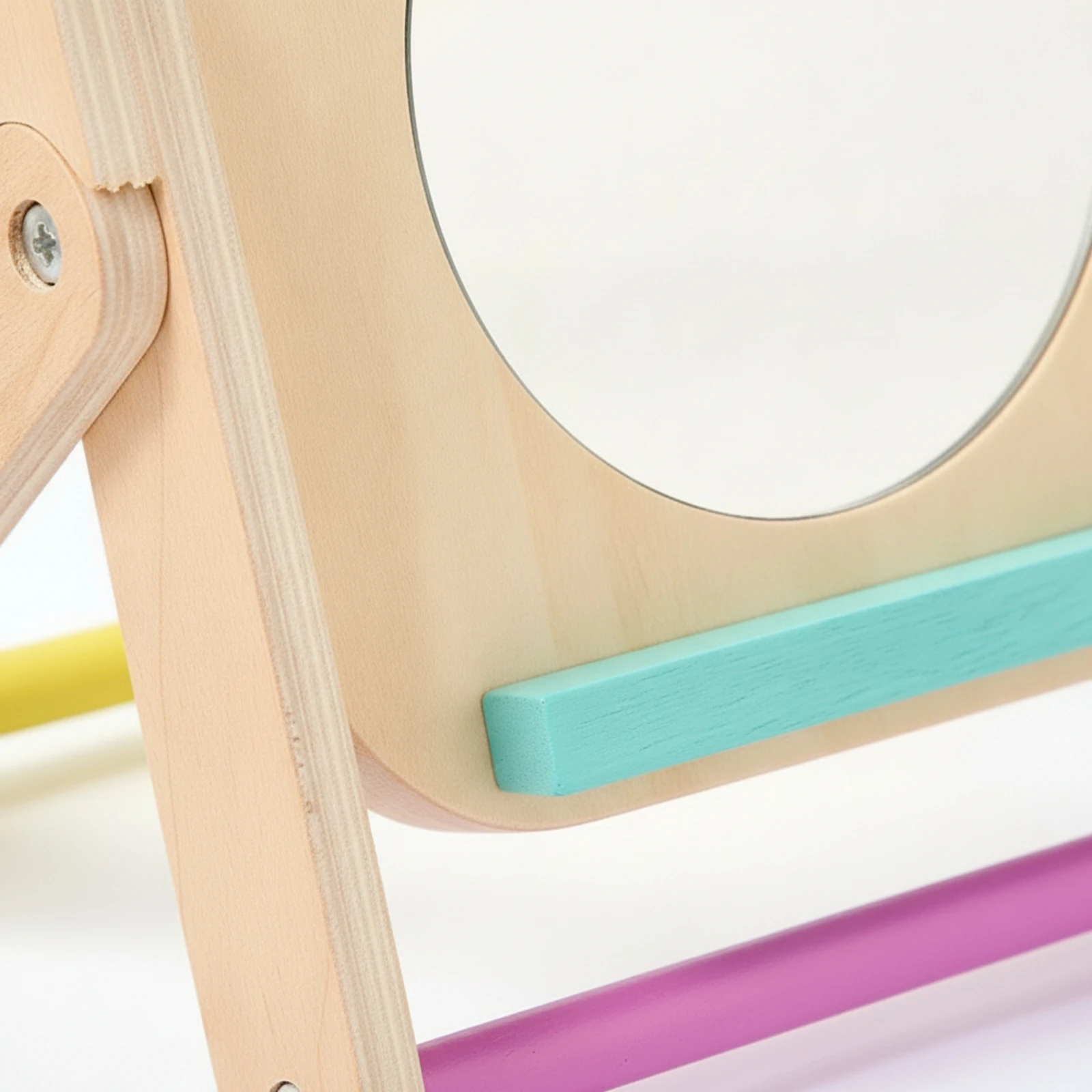 Wooden Mirror with Cards Educational Bear Mirror Toy Natural Wood Child-Safe for Babies, Tummy Time, Nursery
