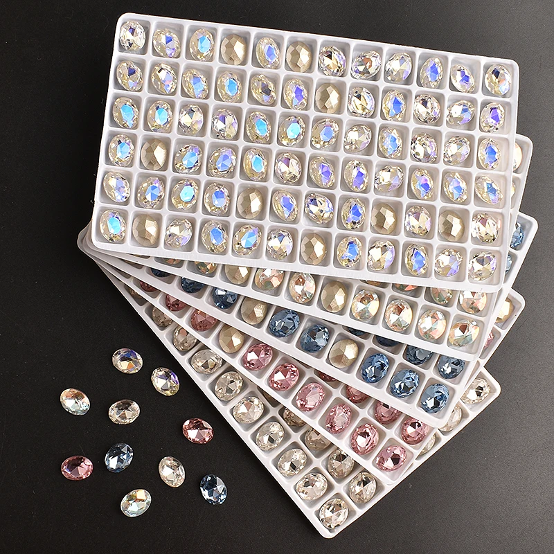 8x10mm Pointed Bottom Pigeon Egg Nail Art Rhinestones Mixed Color High Quality Crystal Glass Oval Fingernail DIY Decorative