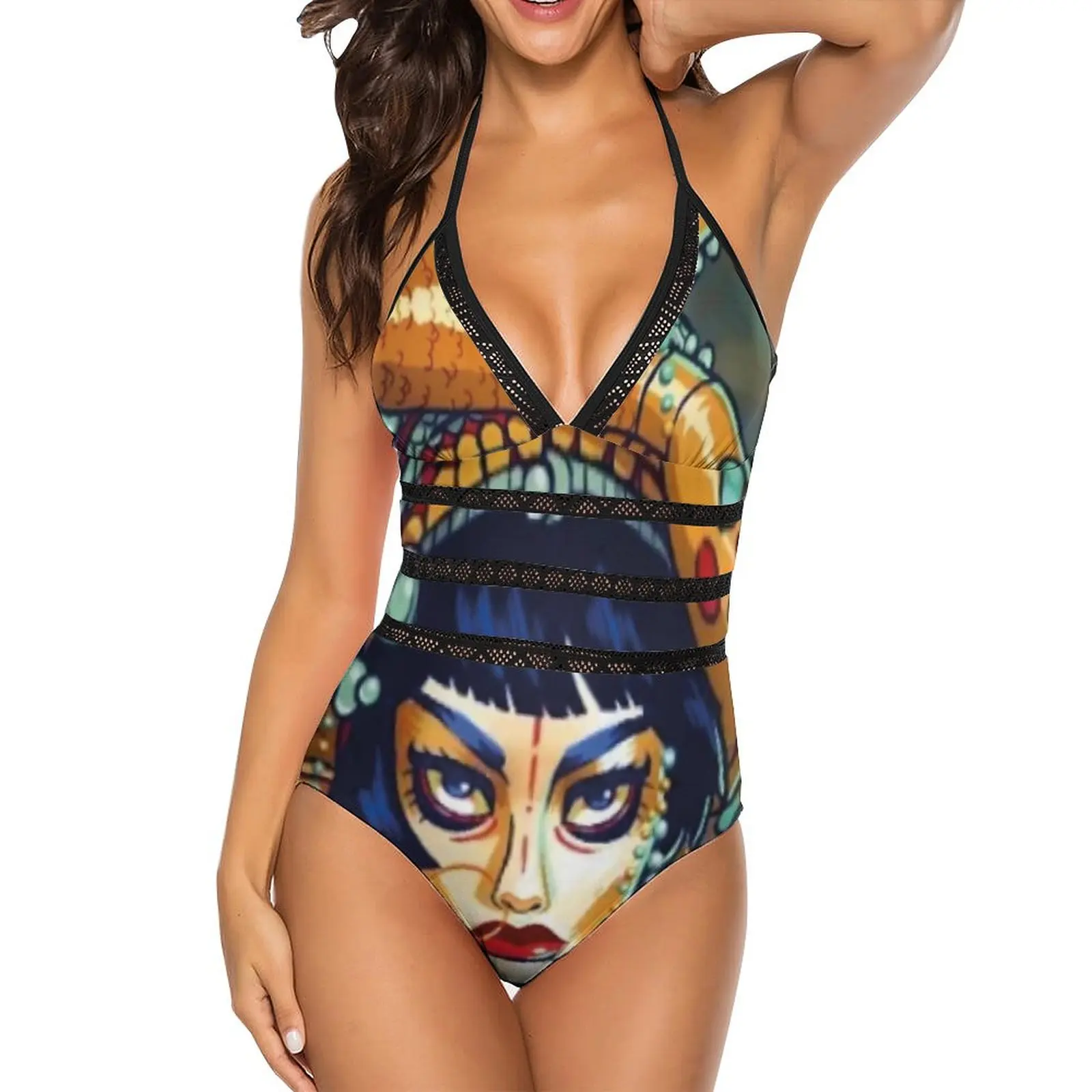 

Купальник Jibaro Paint Love Death Robots, сезон 3, стильный купальник, цельный купальник для фитнеса, сексуальный купальный костюм с глубоким V-образным вырезом