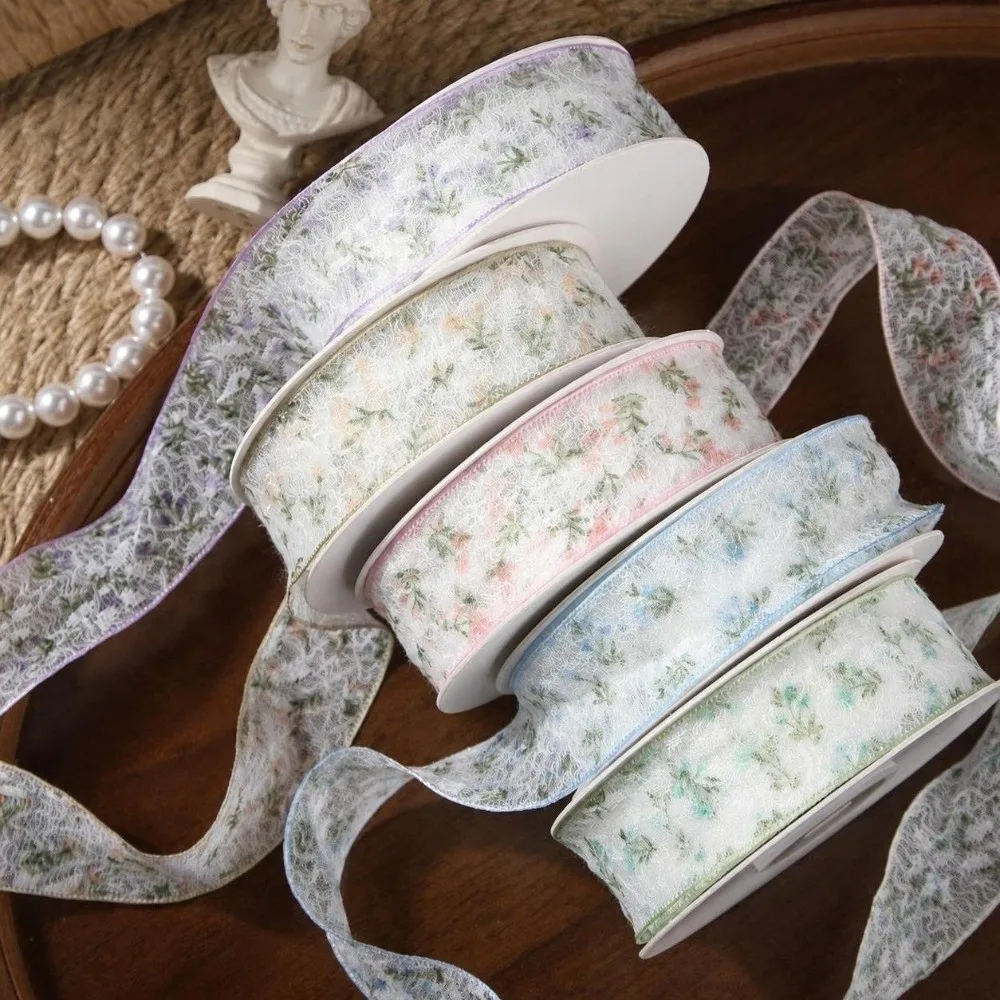 2.5cm/4cm Floral Fishnet Lace Trim 10 Yards Gift Wrapping Floral Lace Ribbon Flowers Bouquet Packaging Lace Ribbon Tape