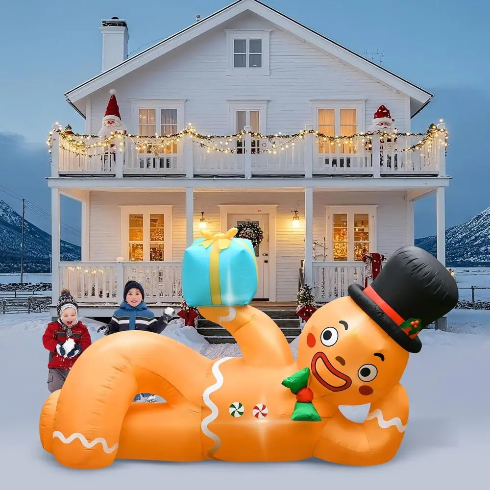 10-Foot LED-lit Gingerbread Man Inflatable, Outdoor Christmas Decoration for Lawn or Roof