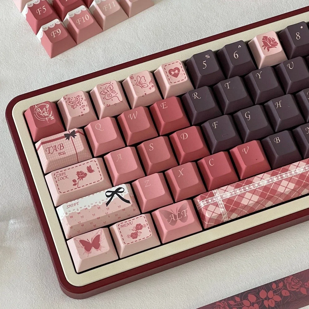 Perdido rosa keycap jardim, 150 chaves, cereja pbt 7u/2.25u, barra de espaço, alice layouts chave, rosa gradiente, cor rosa seco