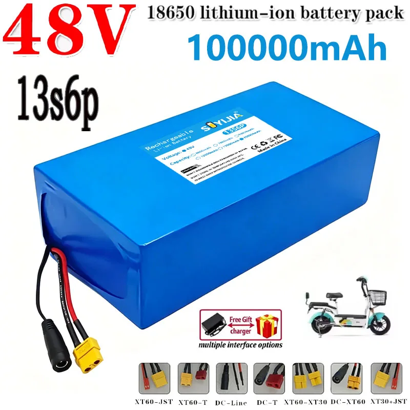 18650 13S6P Battery Pack, 48V 100Ah 2000W Lithium Battery Pack, Citycoco Scooter Batteries, Built-in 50A BMS, Customizable Plug