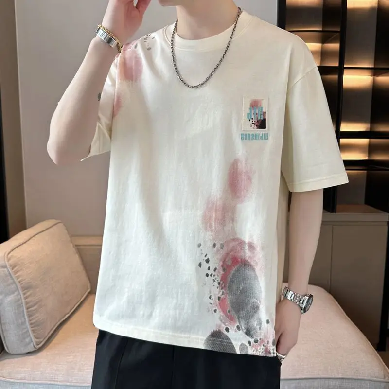 

Short Summer 2024 Ins New Trend Men's Loose Fitting Clothes Chinese Style Half Sleeved T-Shirt For Men