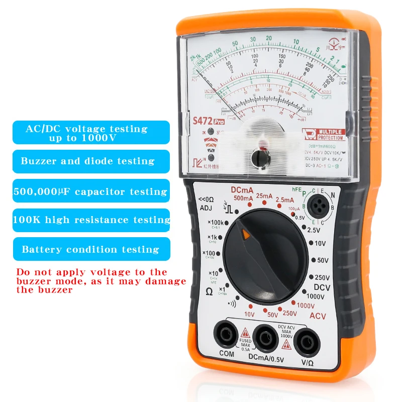 NJTY S472PRO mini analoge multimeter, universele uiterst nauwkeurige mechanische anti-brandmultimeter