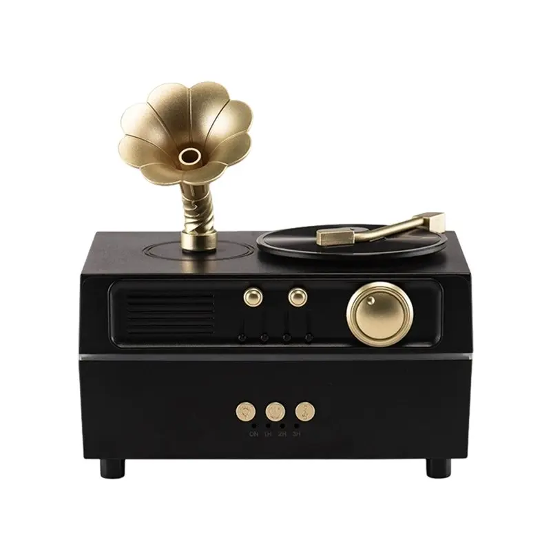 B06B-Retro Gramophone 3 In1 Rotating Aroma Diffuser Humidifier Aroma Disperser With Bluetooth Speaker For Home Office Decor A