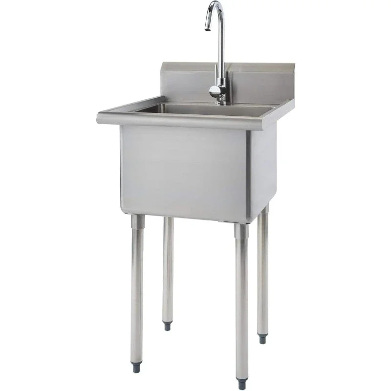 Christmas.Basics Stainless Steel Freestanding Single Bowl Utility Sink for Garage, Laundry Room, and Restaurants, Includes Fauce