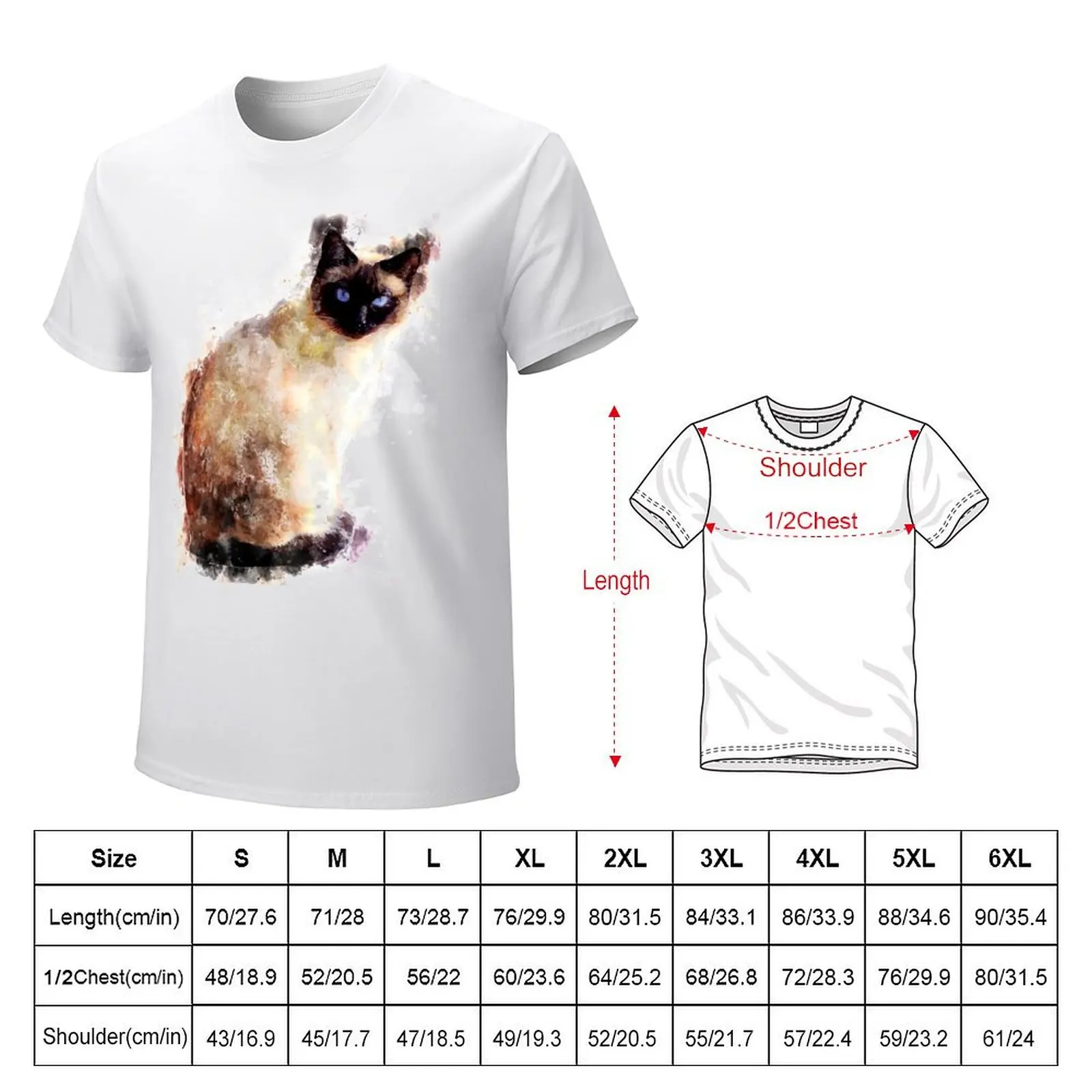 Siamese cat, watercolor design T-shirt kawaii clothes customizeds mens champion t shirts