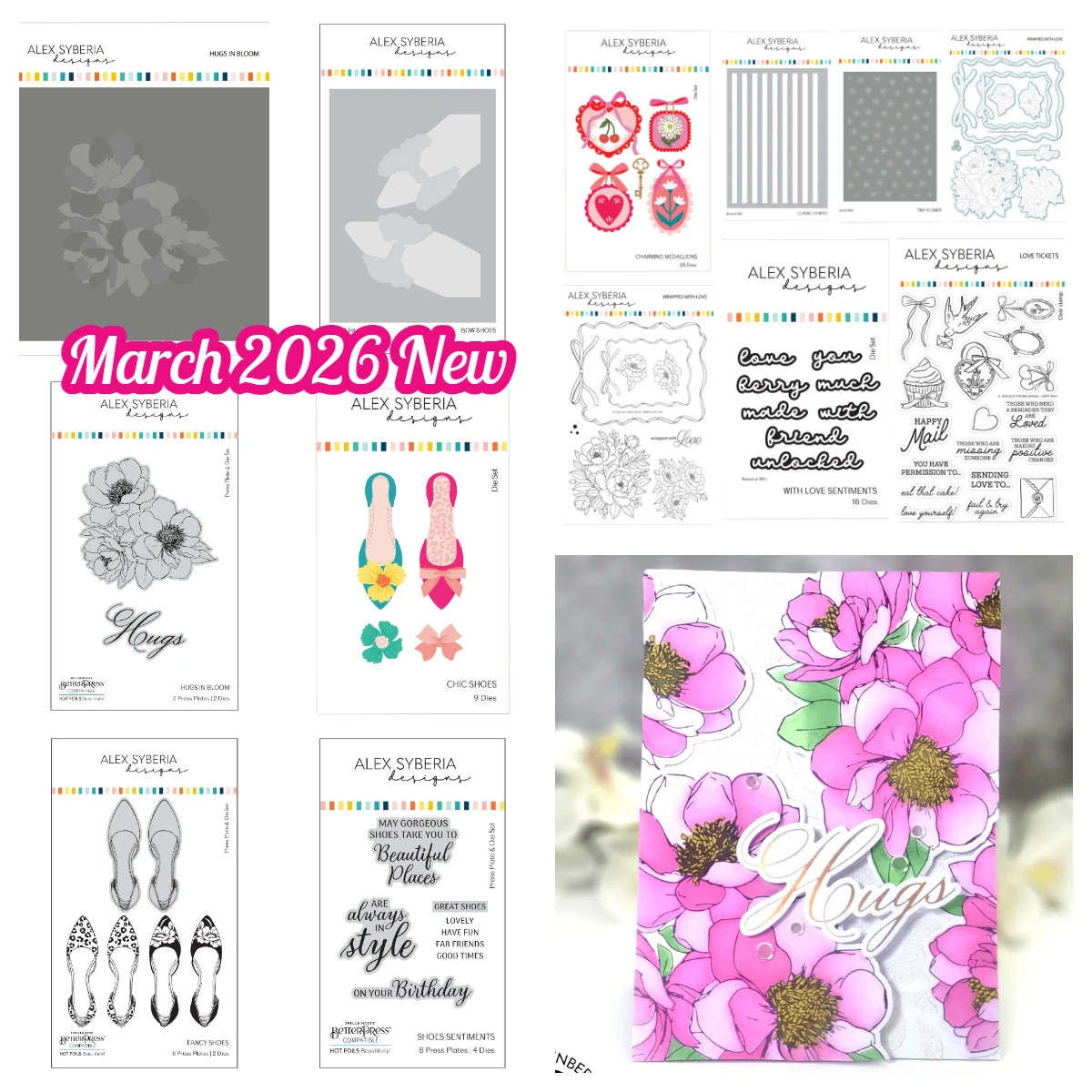 

ALEX SYBERIA Metal Cutting Dies stamps stencils Hot foil for DIY Gift Scrapbook Photo Album Fancy Shoes Hugs in Bloom 2026 new