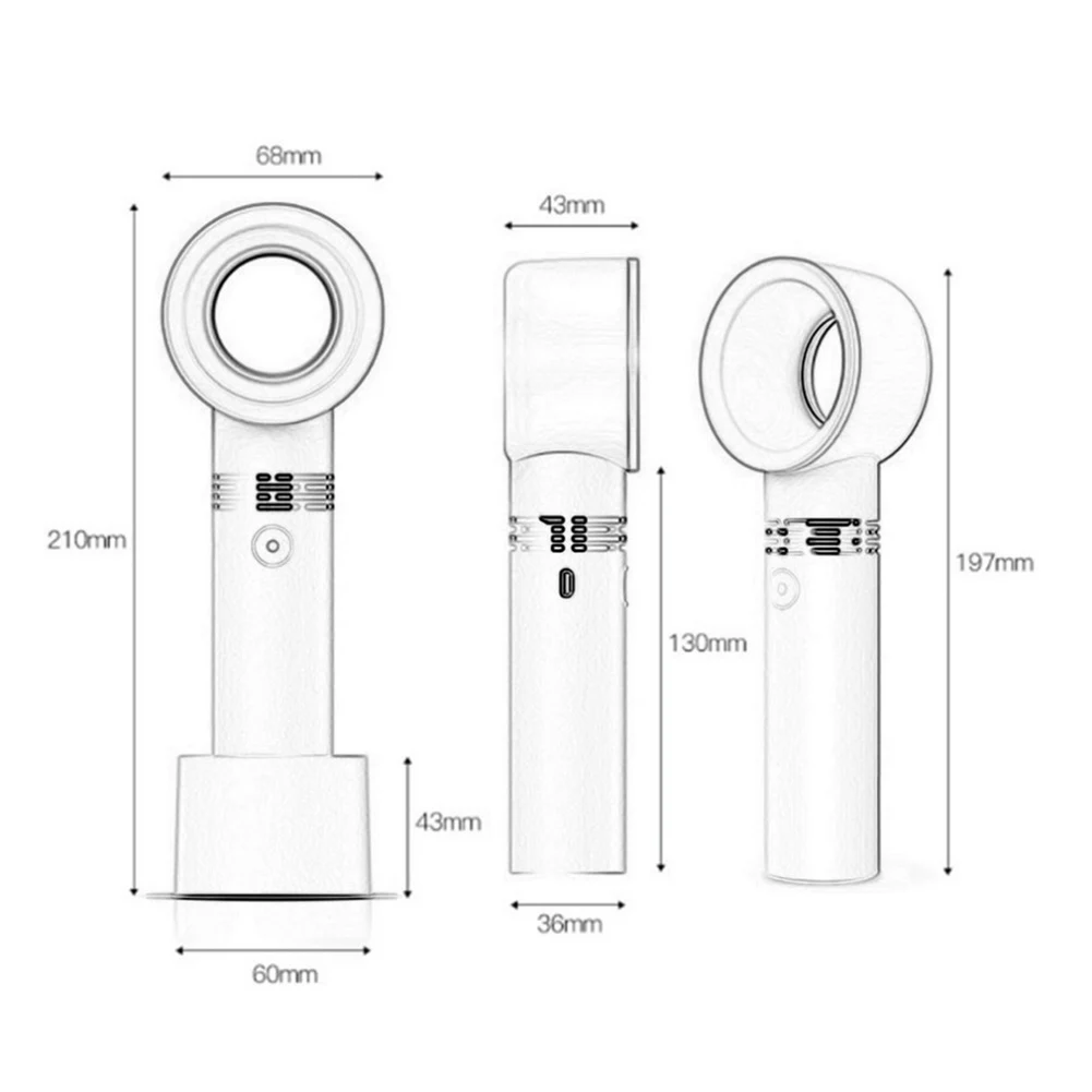 Portable USB Rechargeable Bladeless Fan Handheld Mini Cooler No Leaf Fan With 3 Speed Level