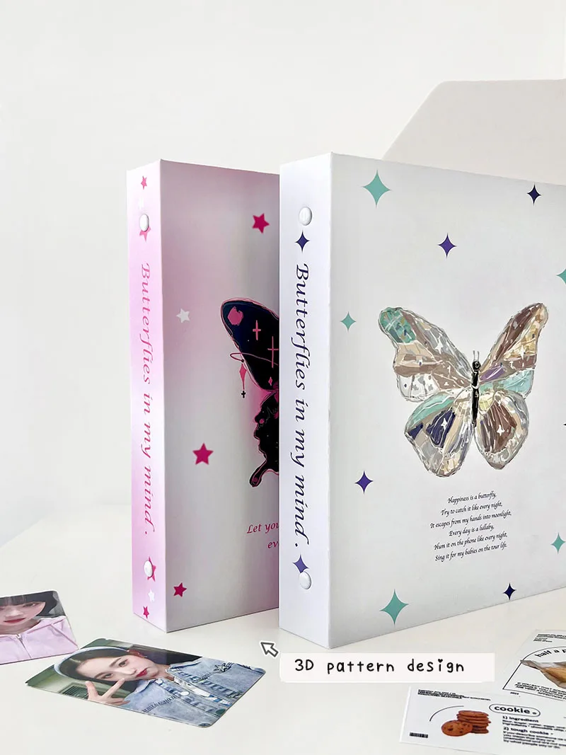 Sharkbang New Arrival A5 Ring Hard Cover 3D Butterfly Binder Collect Book Multi Refills Sleeves Kpop Postcards Sticker Organizer