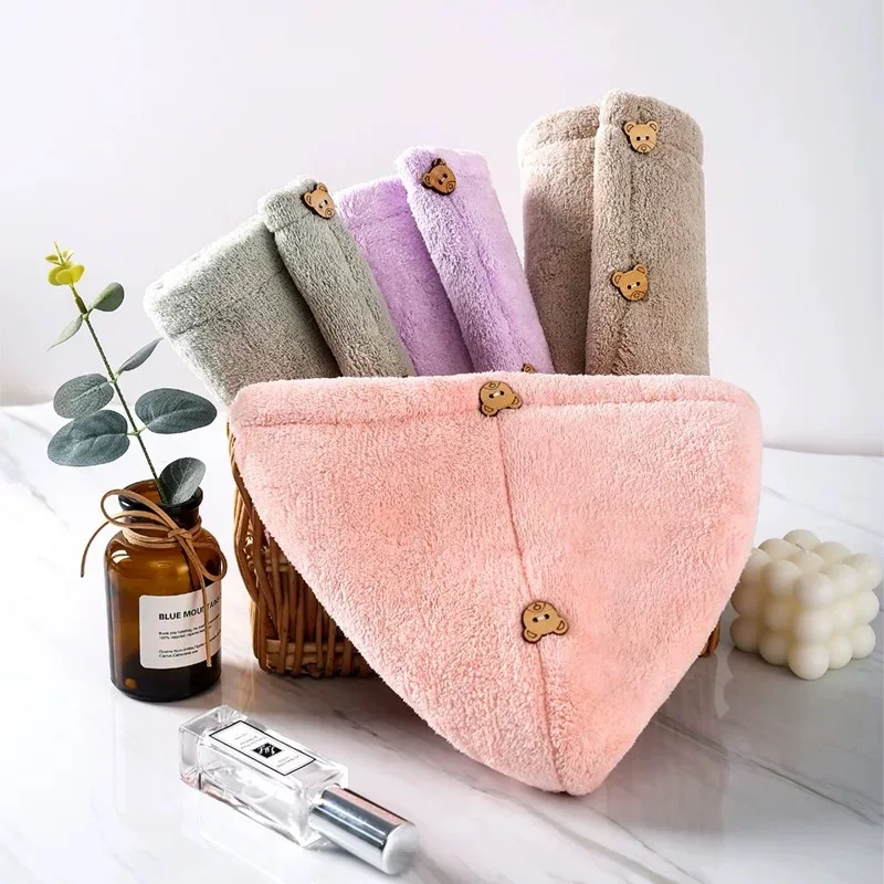 Double Layer Thick Coral Fleece Hair Drying Cap, Super Absorbent Quick Dry Shower Head Towel Wrap for Women and Girls