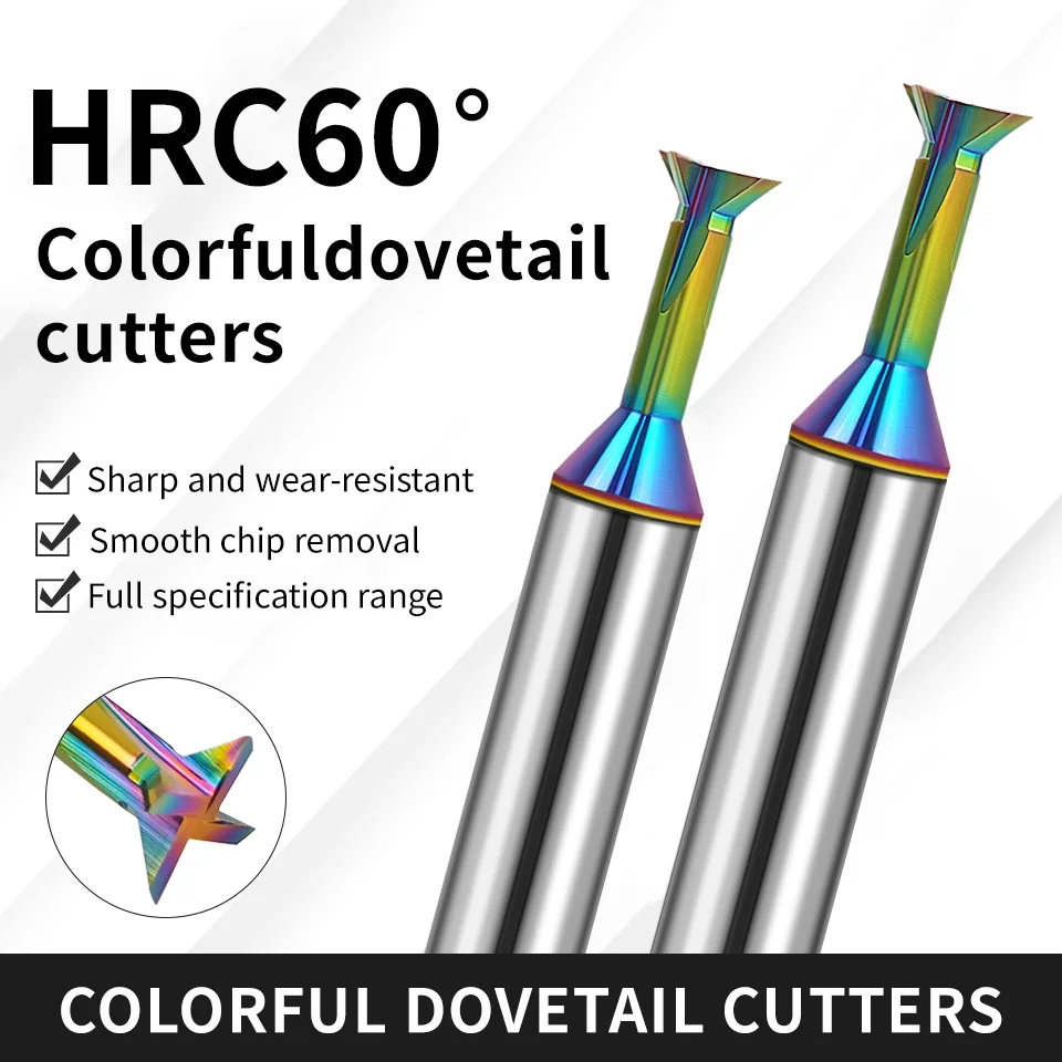 Augusttools HRC55 Colorful Dovetail Milling Cutter Carbide Endmill 30° 45° 60° End Mill Tungsten Steel Cnc Machining Tools