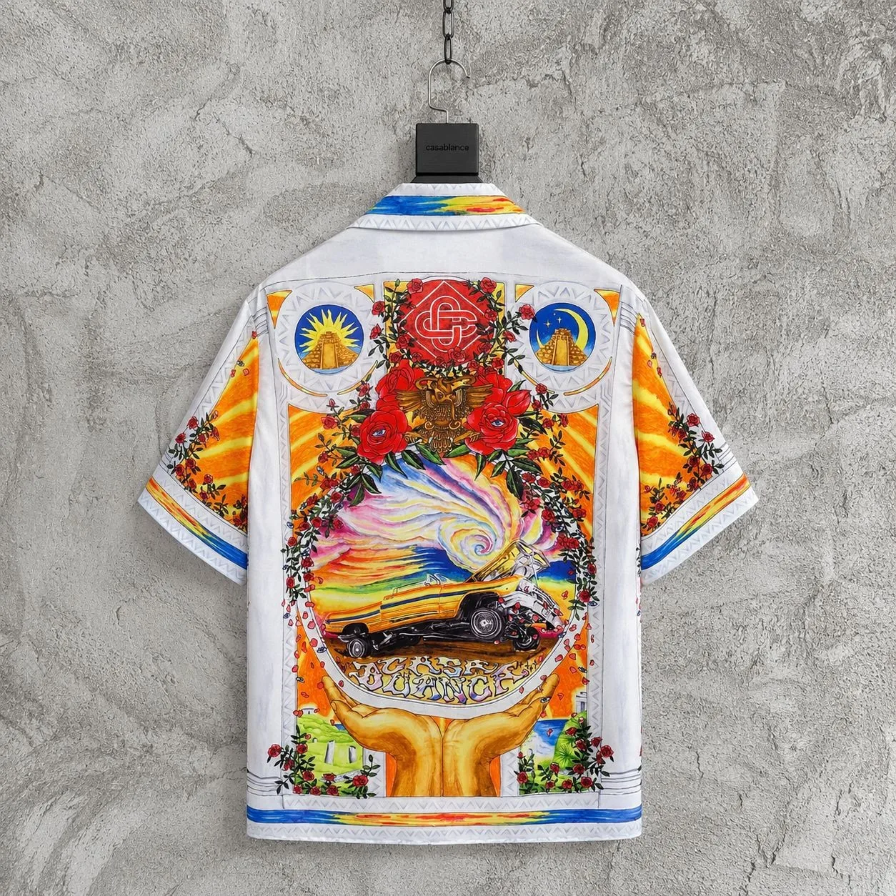 Casabulca Hawaiian Print Shirt Short Sleeve Summer Vacation Island Style Cactus Pattern Men's Casual Loose Fit Polyester Fiber