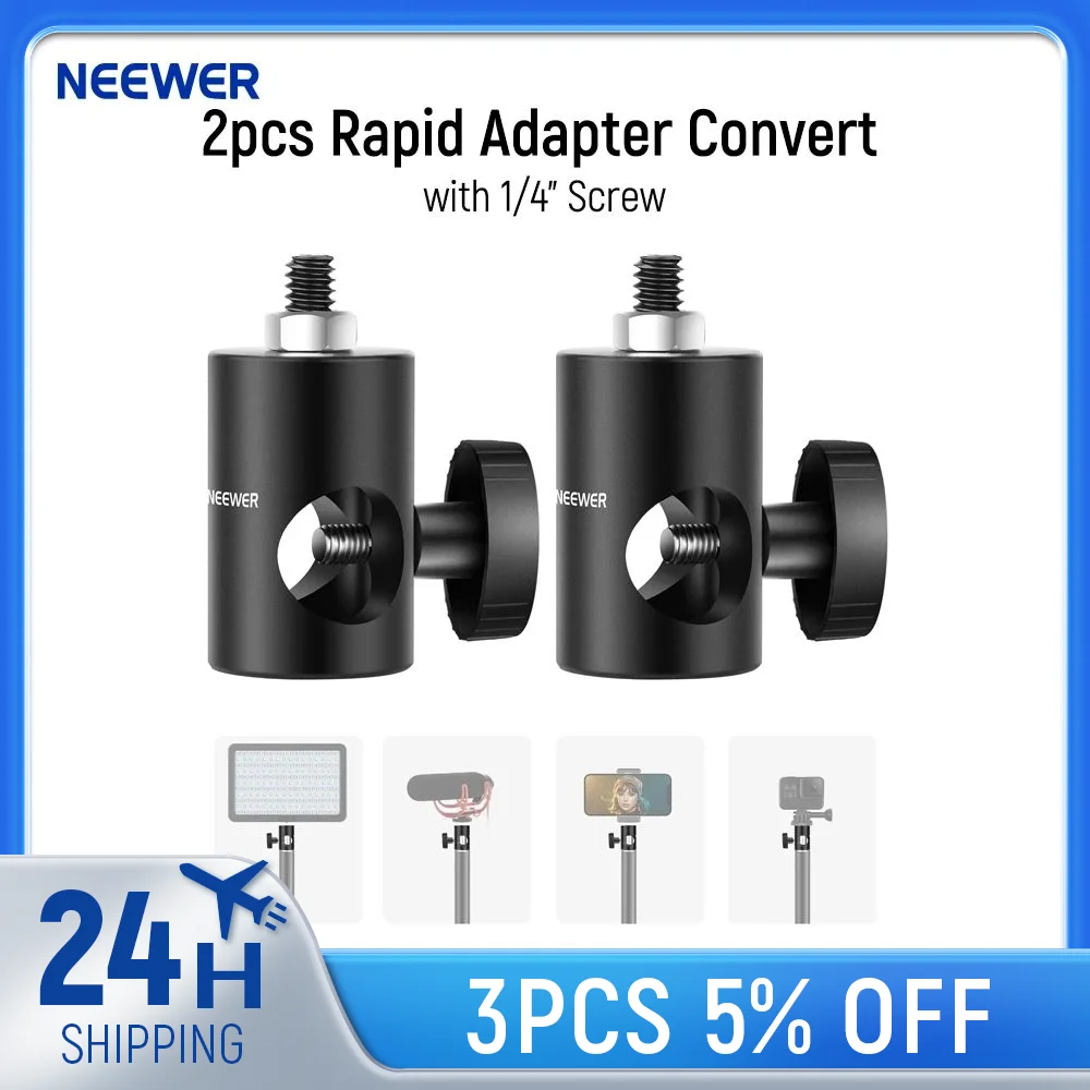 

Neewer 2pcs Rapid Adapter Convert with 1/4" Screw Multi-Functional Light Stand Tip Adapter for Studio Monitor Stand Camera Mount