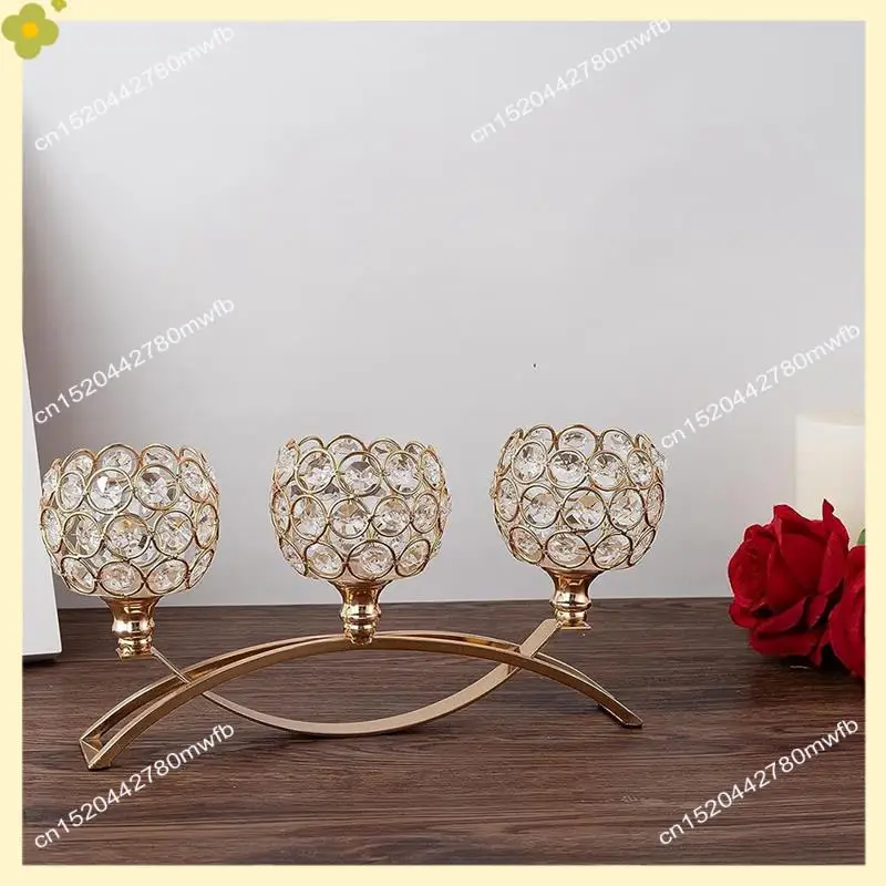 LDHL Three-Head Arch Bridge Candle Holder European Crystal Model House Handicraft Table Decoration Candle Holder Easy To Use Gol
