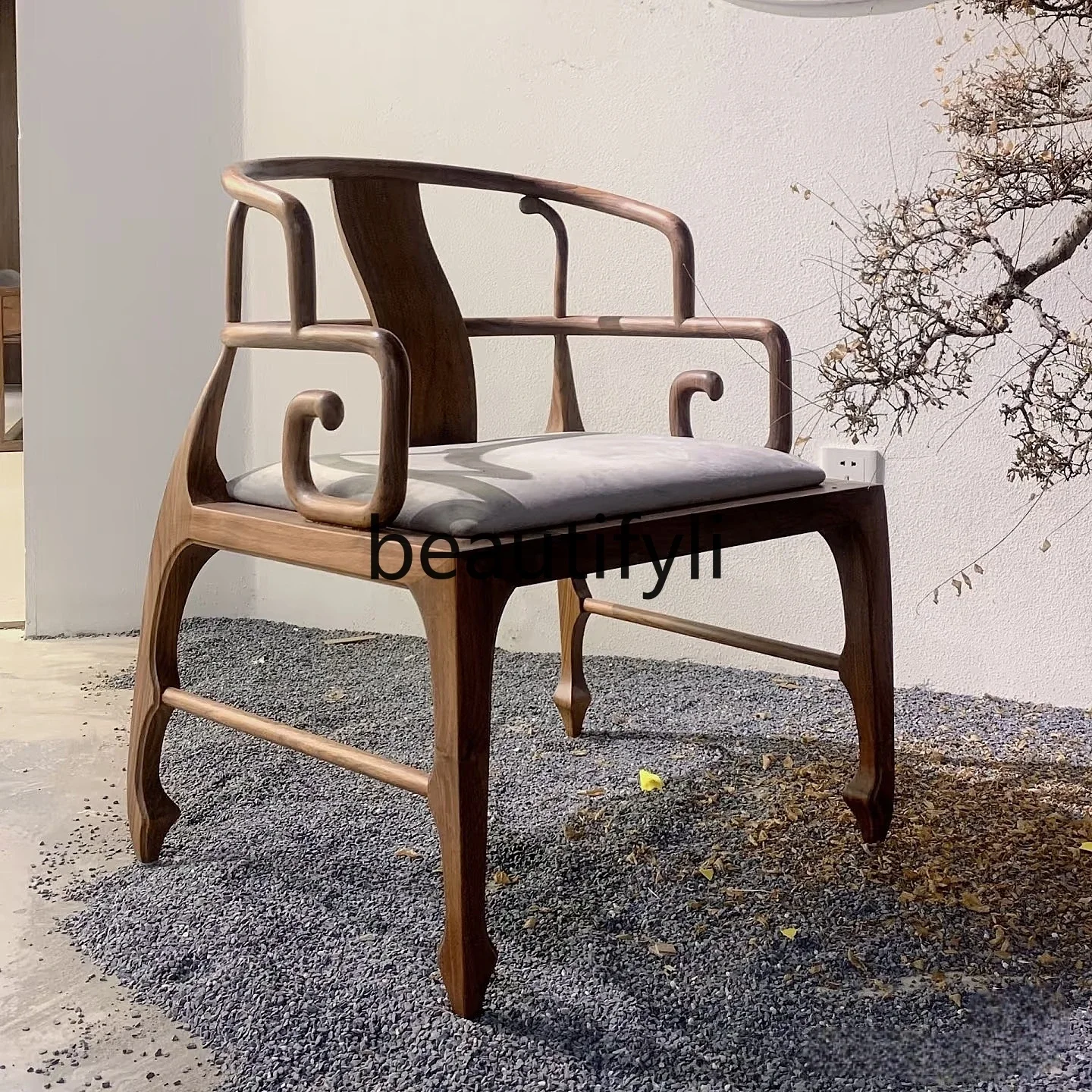 

New Chinese-style solid wood armchair, new tenon and mortise black walnut, modern medieval atmosphere customized tea chair4593