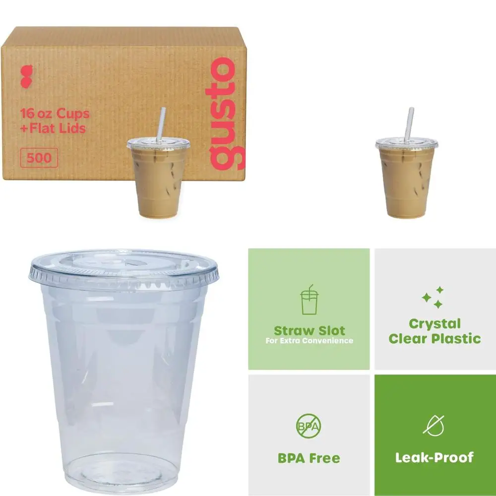 

500 Count 16 oz Clear Plastic Cups with Lids - Perfect for Hot or Cold Beverages, Smoothies, and Take-Out Drinks