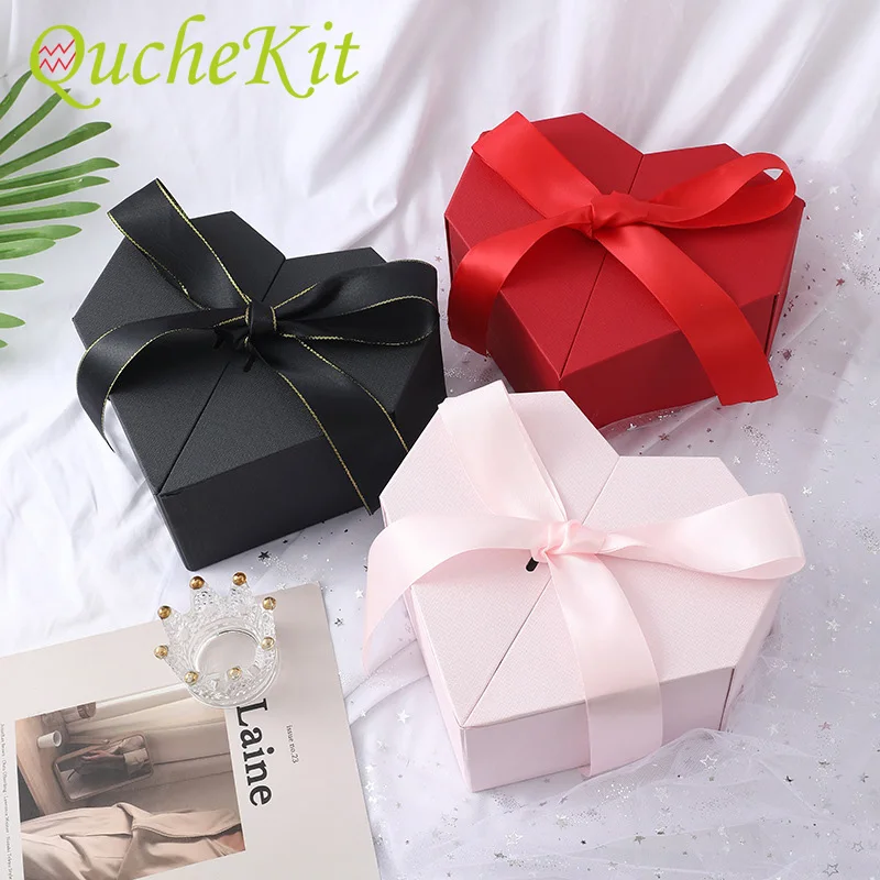 Heart Shaped Gifts Box With Bows Valentines Day Wedding Gift Packaing Box Baby Shower Party Decoration Candy Flower Jewelry Box