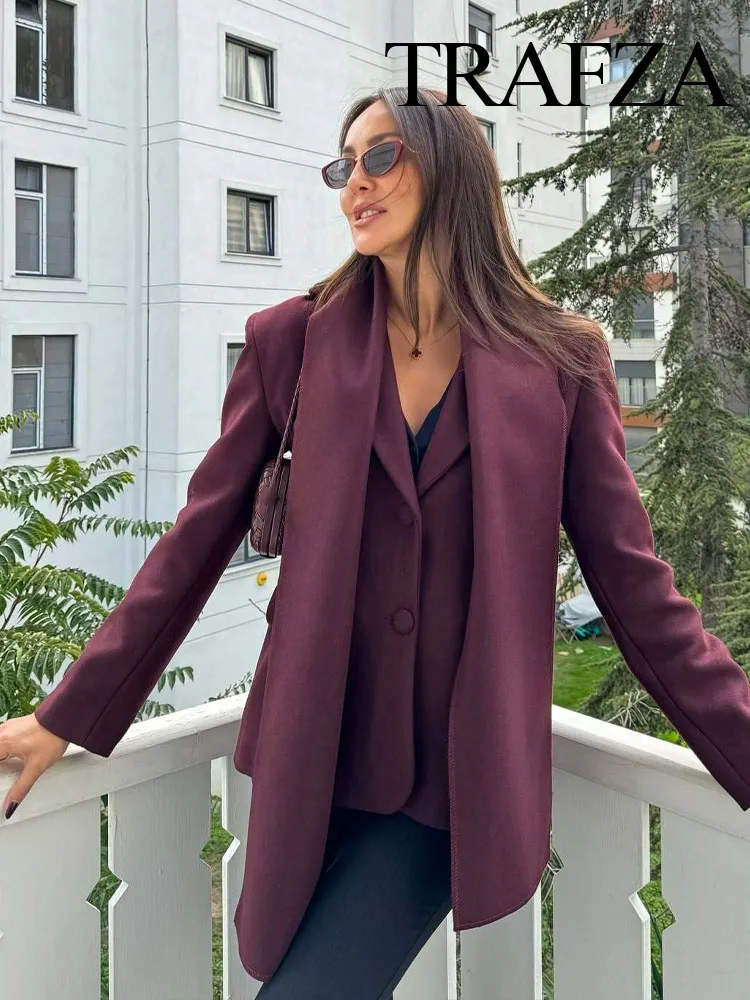 TRAFZA, chaqueta holgada de manga larga con bolsillo y una hilera de botones para mujer, abrigo con solapa a la moda para invierno