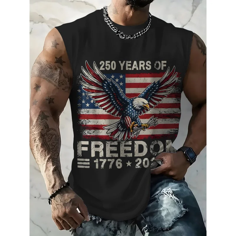 3D Printed American Flag Eagle Skull Graphic Tank Tops For Men Patriotic Print Tees Summer Casual Oversized Sports Street Vest