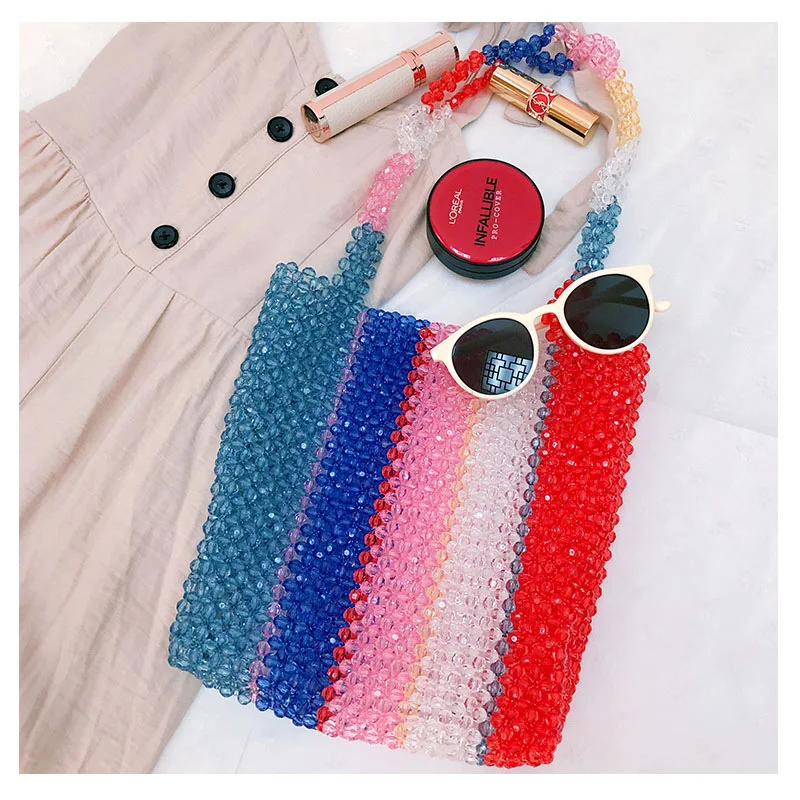 Retro Symphony Crystal Tote Bags for Women Handmade Beaded Ladies Clear Purses Handbags Jelly Colorful Acrylic Rainbow Bag