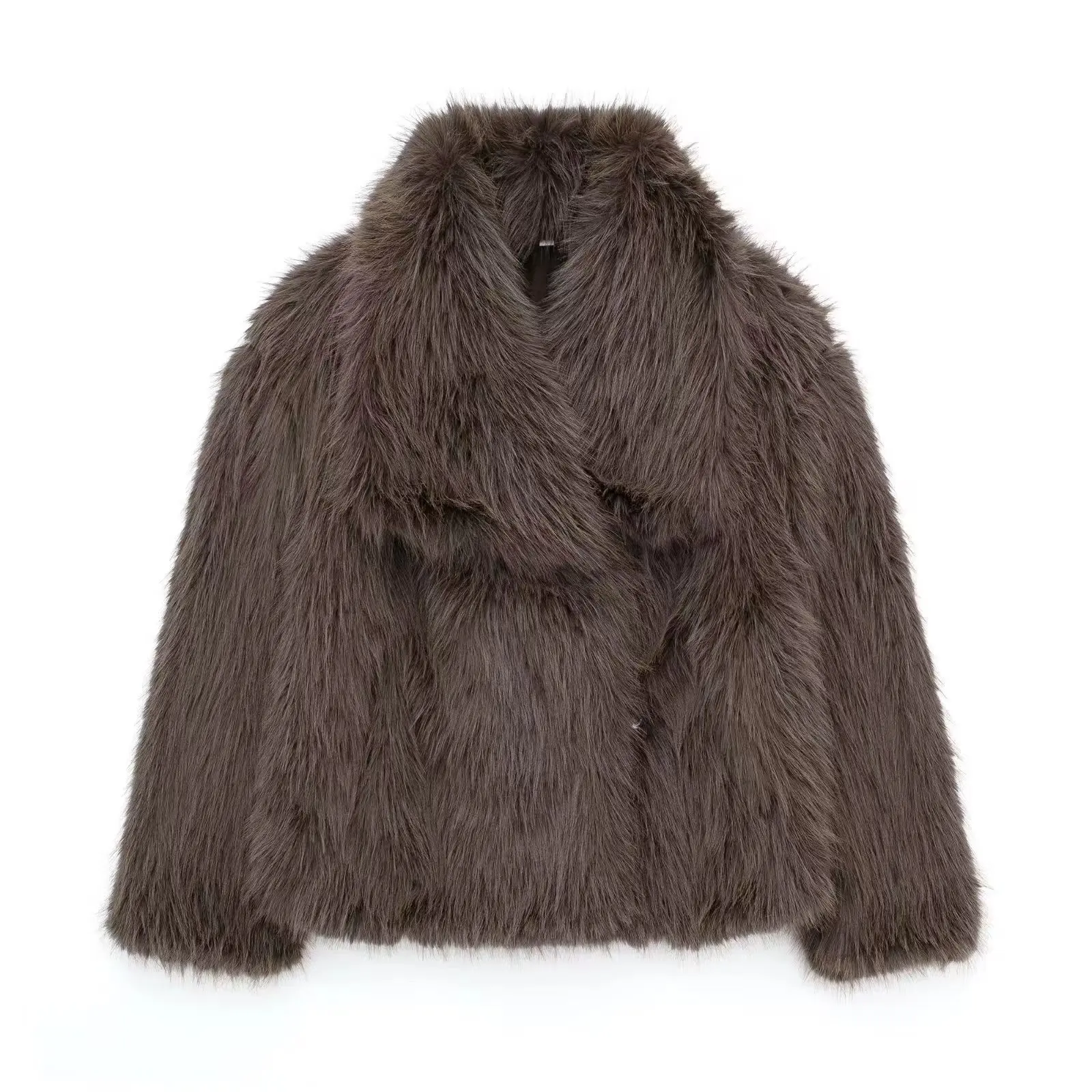 Faux Fur Coat Women Solid Fur Jacket Turn Down Collar Long Sleeve Single Breasted Loose Thick Warm Fur Casual 2025 Autumn Winter
