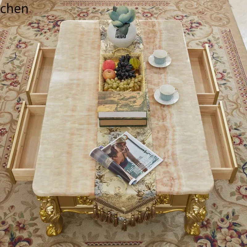 e-3  Coffee Table and TV Cabinet Set Marble and Solid Wood Coffee Table