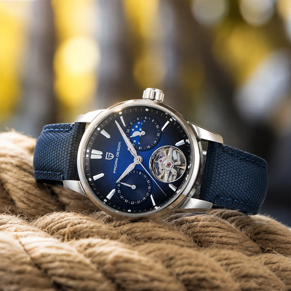 PAGANI DESIGN New  Tourbillon Mechanical Watch Sapphire Glass Classic Leather Men Watch 100M Waterproof Automatic Watch Men