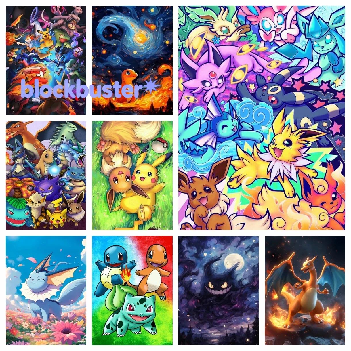 Pintura de Diamantes Sin Marco, Pokémon, Varios Personajes en Diseño Vibrante, Colores Intensos, Cuadro Decorativo Sin Marco,