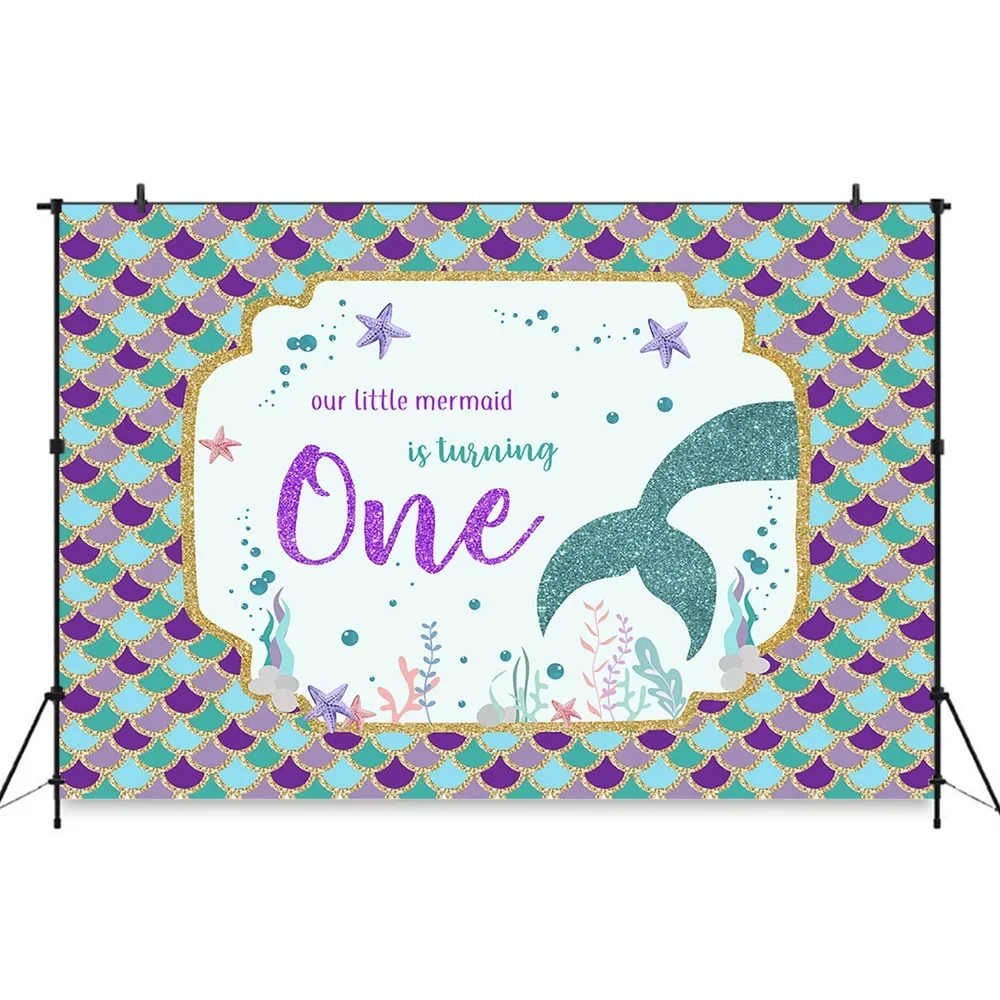 Mermaid Princess Birthday Party Shiny Fish Scale Photography Background Newborn Sweet Girl Baby Shower Decoration Backdrop Photo
