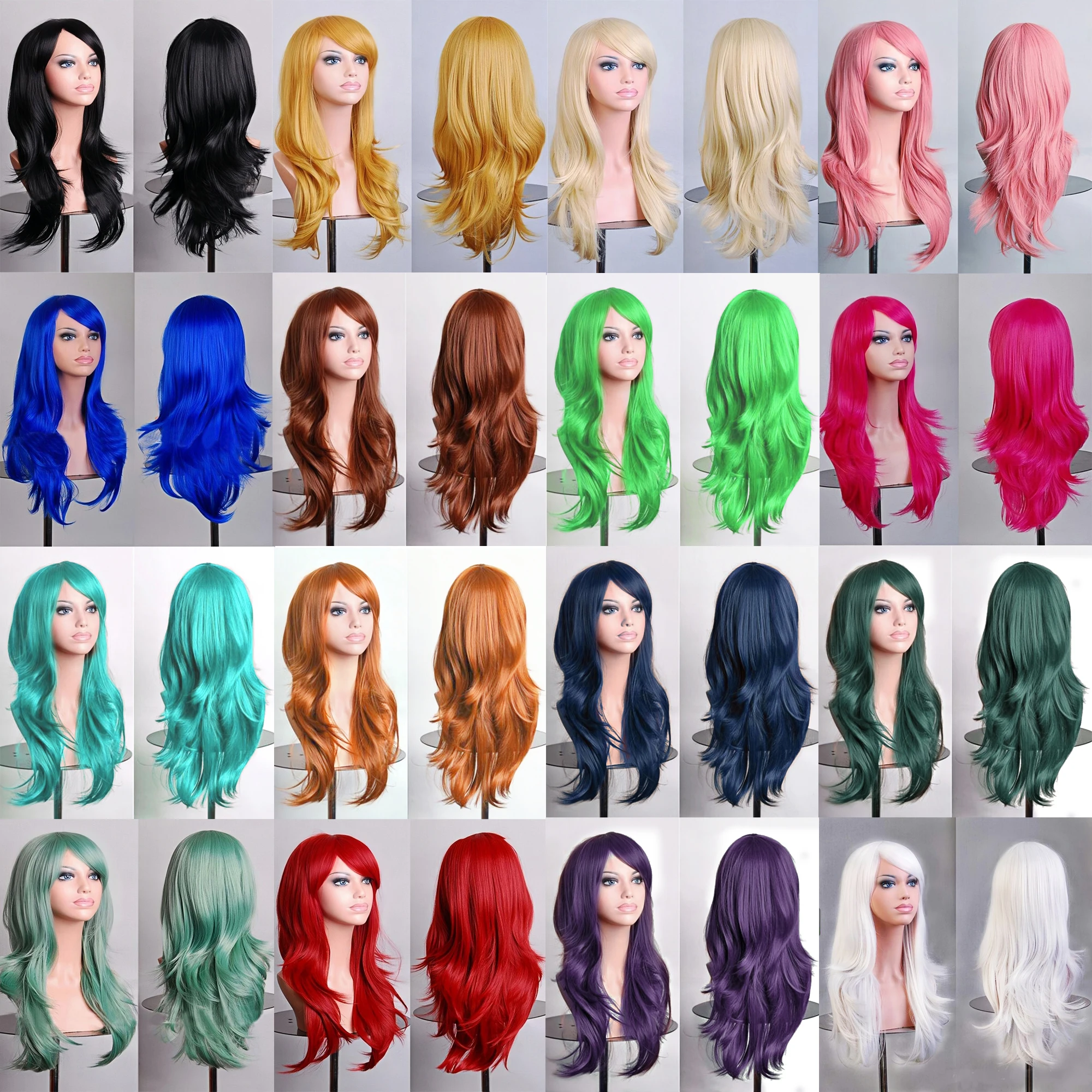 

Длинные синтетические парики 70 см, розовый, фиолетовый, черный парик, волнистый костюм на Хэллоуин, искусственные шиньоны, синий парик Лолиты