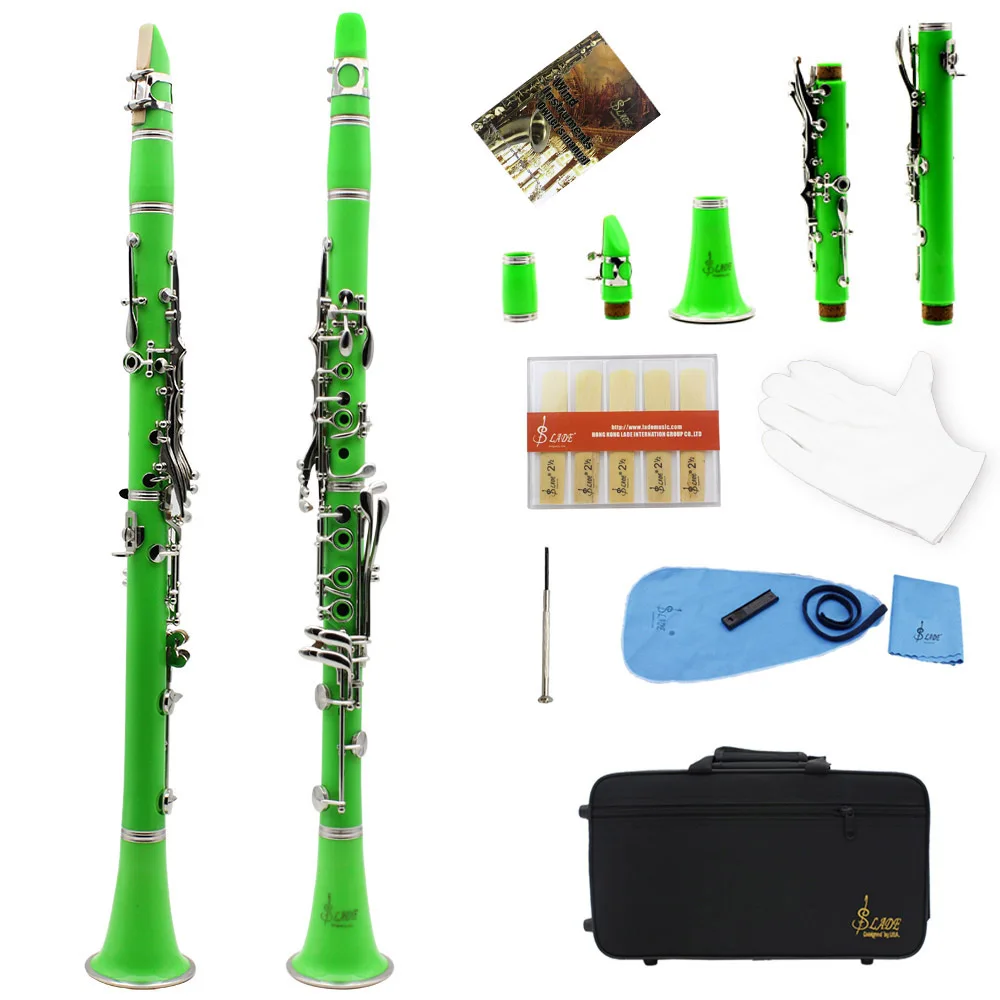 

SLADE Green Clarinet 17 Keys Bb B Flat Tone Professional Woodwind Instrument Bakelite Clarinet with Box Musical Instrument Part