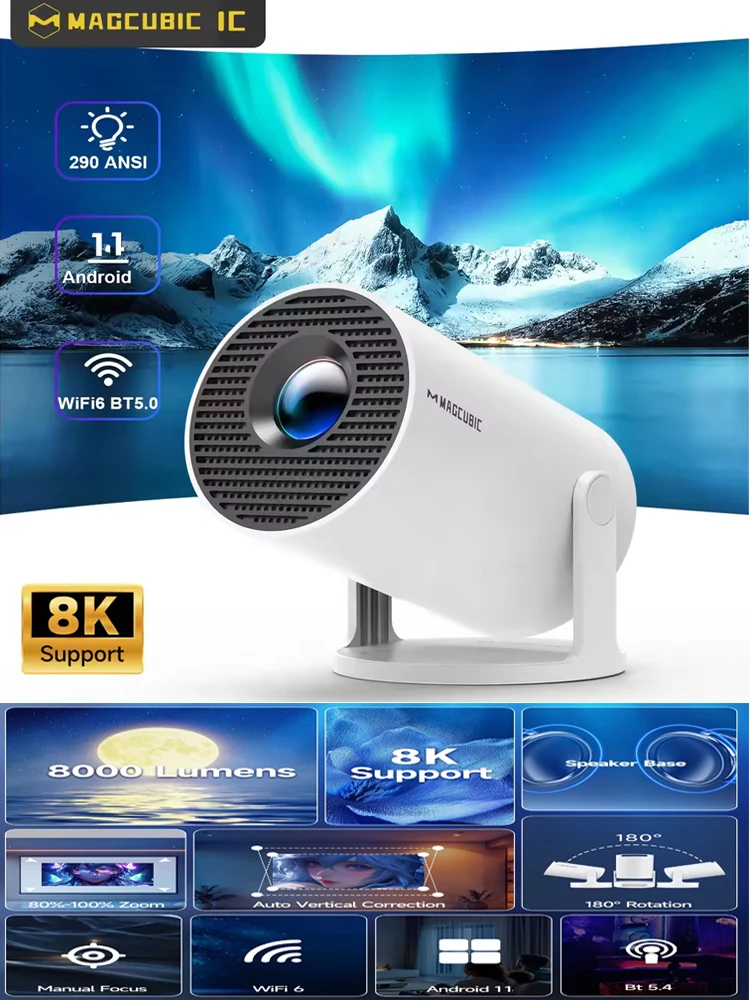 2026 Nieuwe HY300 Projector 4K Android 11 Wifi6 290ANSI Allwinner H713 BT5.0 1080P 1280*720P Cinema Buiten Portable Projector ﻿ - afbeelding 2