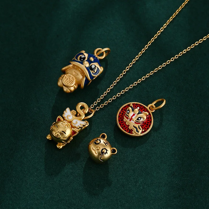 Ancient French Gold Zodiac Tiger Transshipment Bead Sand Gold Accessories Fortune Tiger Bracelet Necklace DIY Accessories